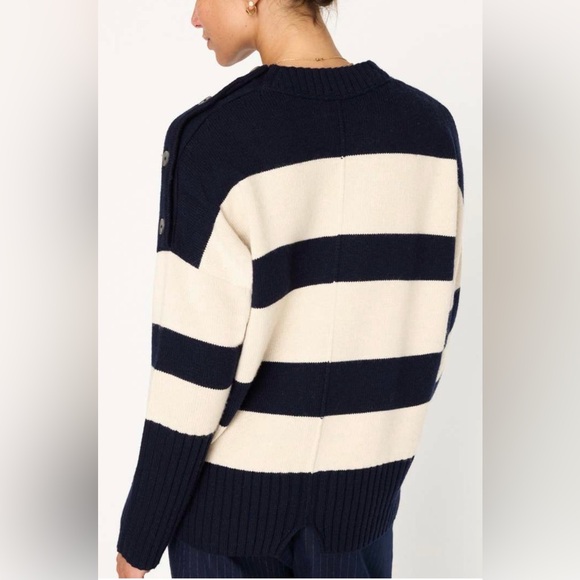 BROCHU WALKER CY Striped crewneck Sweater cream and navy blue, size XS - Picture 11 of 14